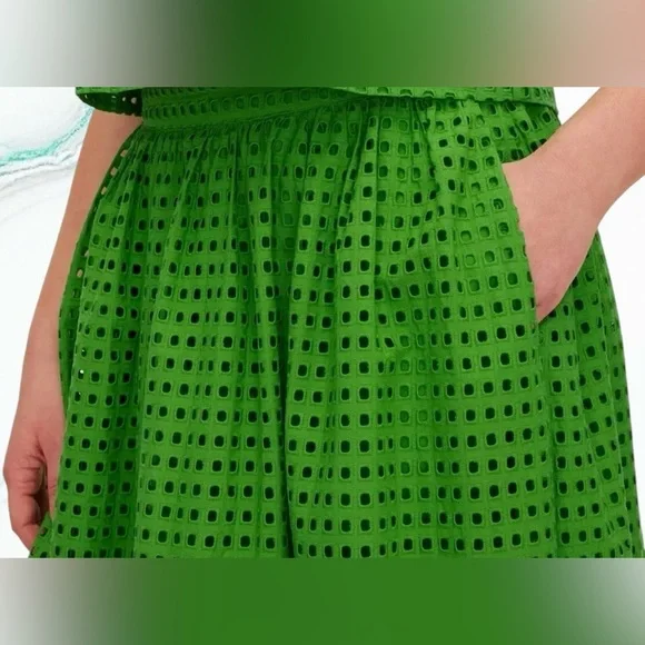 Kate Spade Vibrant Green A-Line Skirt Eyelet 💚🍃 - Picture 6 of 13